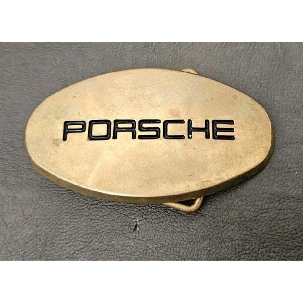 Vintage Porsche Solid Brass Belt Buckle Baron BBB 5607 Taiwan Oval Logo Auto